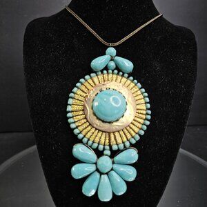 Southwestern Chunky Artisan Wired Turquoise Necklace Ceramic Bead